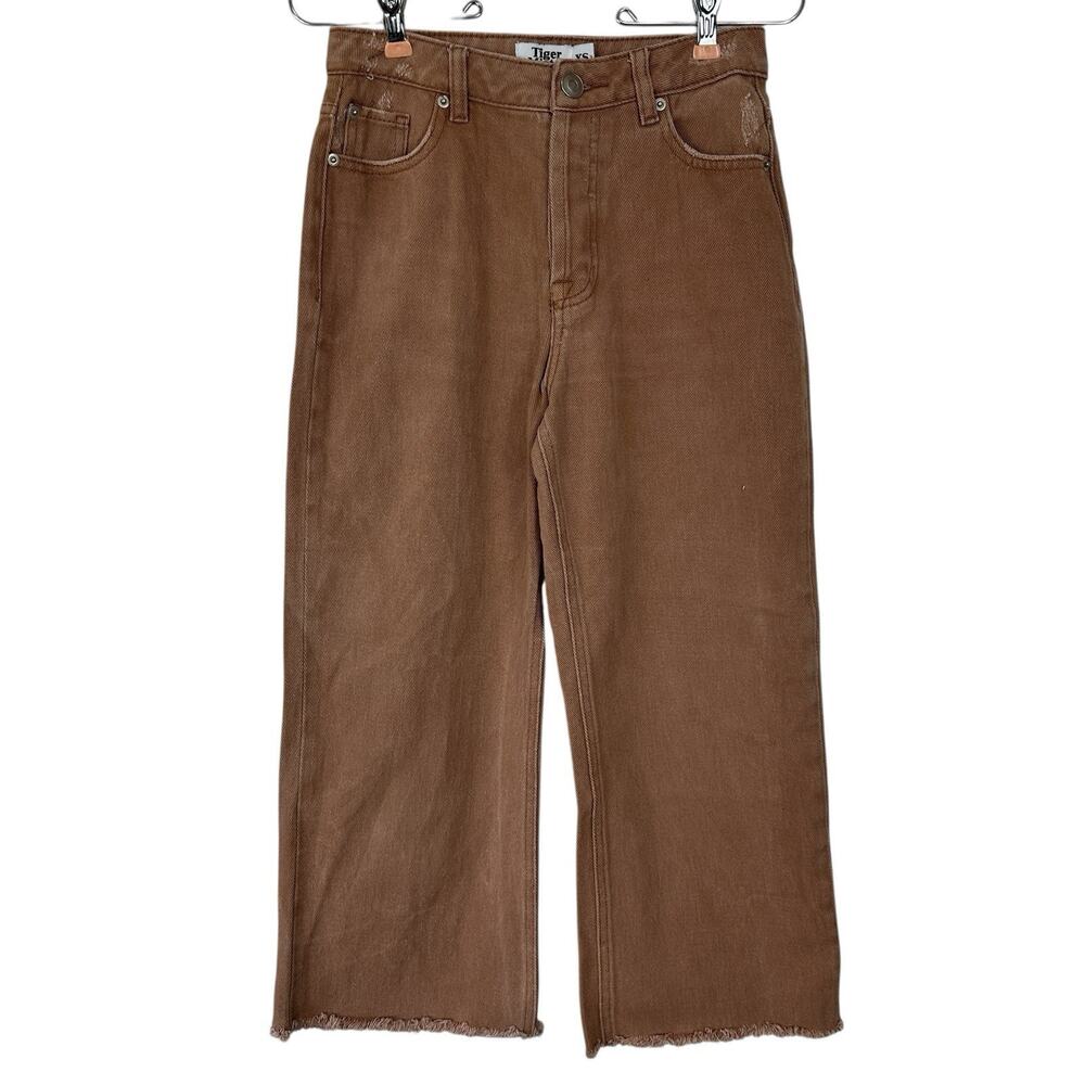 Tiger Mist Jeans Womens XS Rusty Brown Wide Leg Raw Hem High Rise Boho